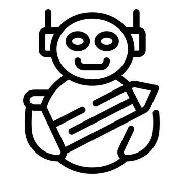 Chatbot holding pencil generating creative content icon Stock Illustration