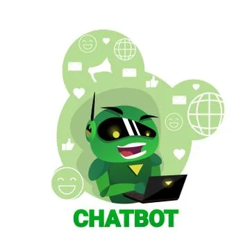 Chatbot Icon Chatter Bot Using Laptop Digital Robot Support Modern Technology Illustrazione stock