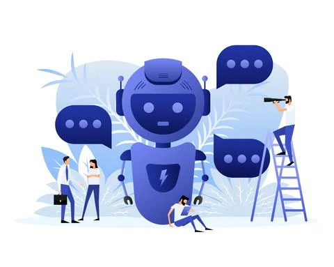 Chatbot icon concept, chat bot or chatterbot. Flat style characters. Vector Stock Illustration
