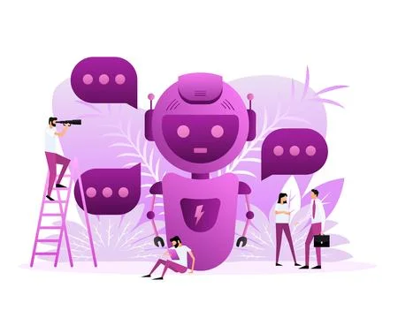 Chatbot icon concept, chat bot or chatterbot. Flat style characters. Vector Stock Illustration