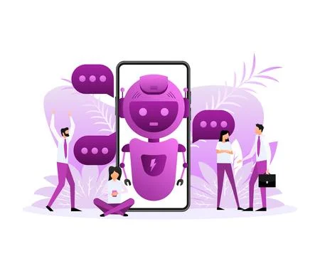 Chatbot icon concept, chat bot or chatterbot. Flat style characters. Vector Stock Illustration