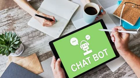 Chatbot icon on device screen. Customer Support automation concept. Stock Photos