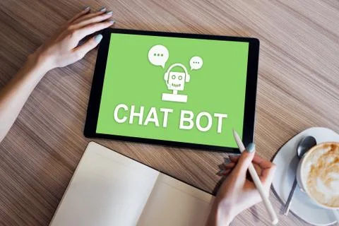 Chatbot icon on device screen. Customer Support automation concept. Stock Photos