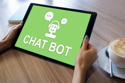 Chatbot icon on device screen. Customer Support automation concept. Stock Photos