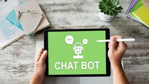Chatbot icon on device screen. Customer Support automation concept. Stock Photos