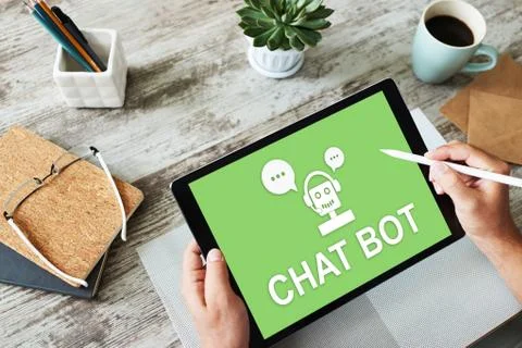 Chatbot icon on device screen. Customer Support automation concept. Stock Photos
