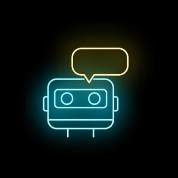 Chatbot icon with glowing neon message bubble Stock Illustration