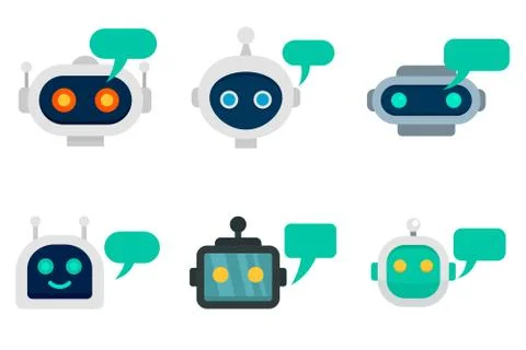 Chatbot icons set, flat style Illustrazione stock