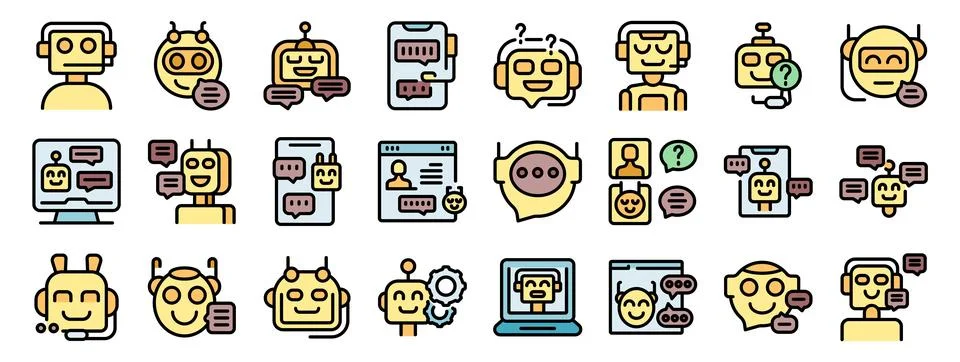 Chatbot icons set talking providing customer support online Stock Illustration