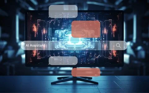 Chatbot Illustration Template, AI Chat Technology Communication, Futuristic Illustrazione stock