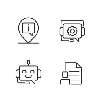 Chatbot info help pixel perfect linear icons set Stock Illustration