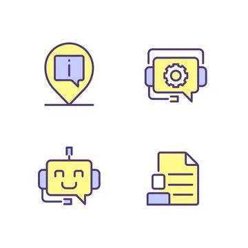 Chatbot info help pixel perfect RGB color icons set Stock Illustration