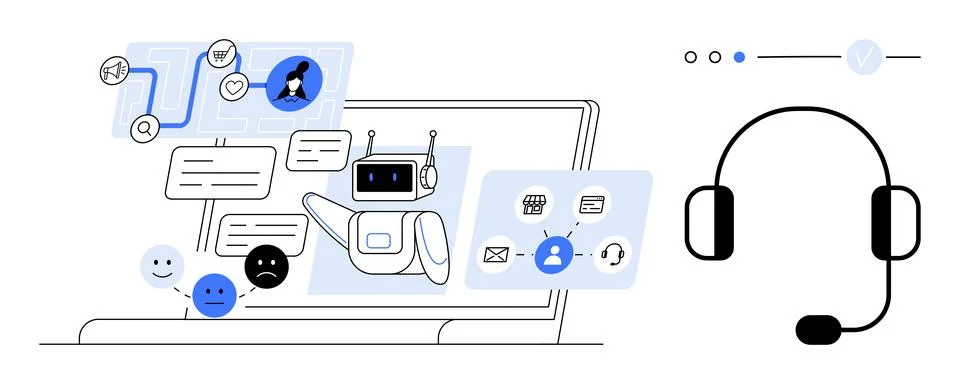 Chatbot interacting with customers through various communication platforms. I Stock Illustration