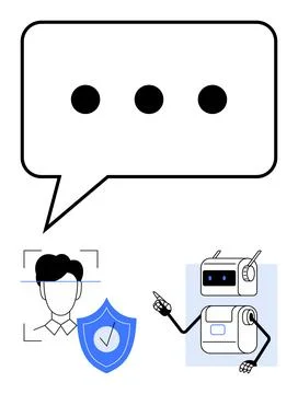 Chatbot Interaction with Facial Recognition and Security Icon Elements for Stock Illustration