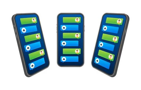 Chatbot Interface Vector Illustration on Smartphone with Conversational Bubbles Illustrazione stock