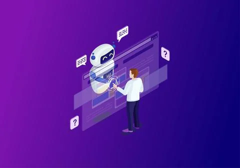 Chatbot isometric color vector illustration Illustrazione stock