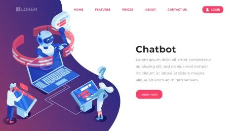 Chatbot isometric landing template page. Online customer support robot, help Stock Illustration
