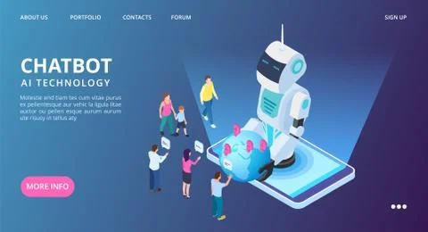 Chatbot landing page. Artificial intelligence vector web banner. Isometric AI Stock Illustration