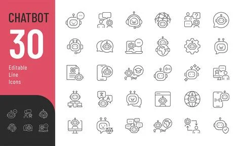 Chatbot Line Editable Icons set. Stock Illustration