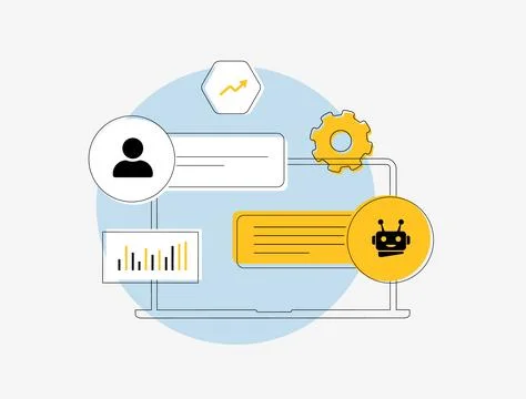 Chatbot Marketing for Lead Generation. Implement chatbots to engage visitors and Stock Illustration