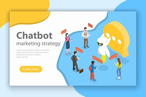 Chatbot markting strategy flat isometric vector concept. Stock Illustration