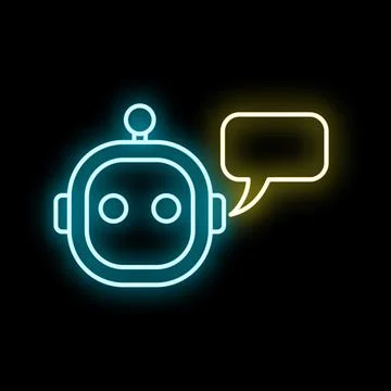 Chatbot with neon speech bubble presenting ai concept Ilustração Stock
