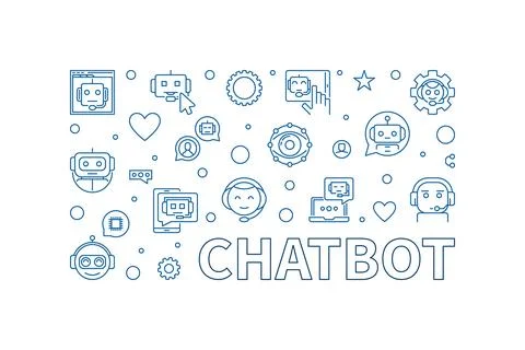 Chatbot outline horizontal banner. Chat Bot Technology Vector illustration 스톡 일러스트