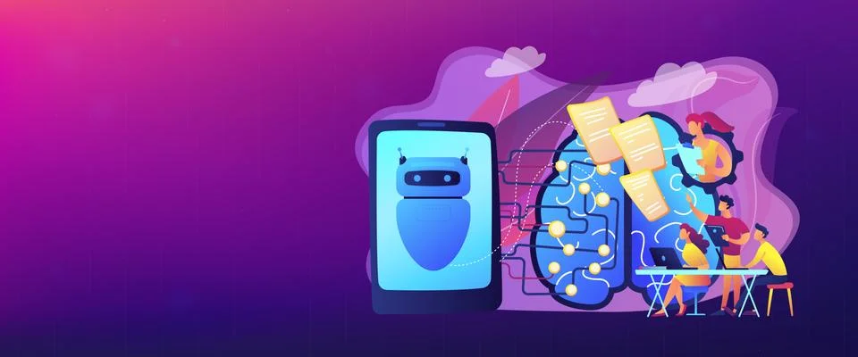 Chatbot passing the Turing test concept banner header. 库存插图