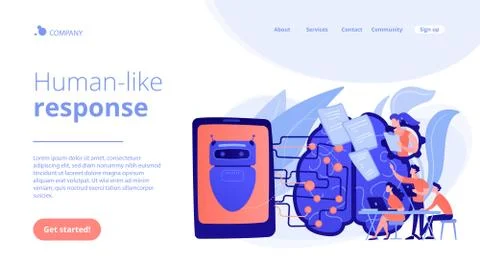 Chatbot passing the Turing testconcept landing page. Stock-Illustration