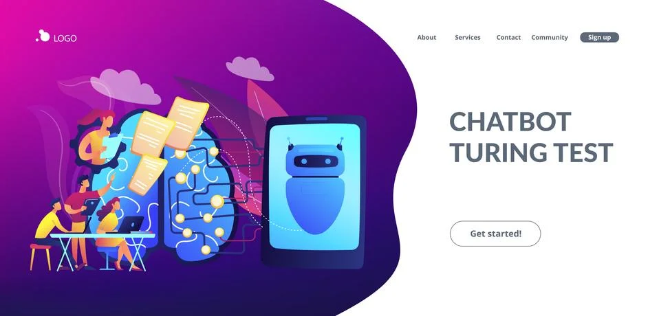 Chatbot passing the Turing testconcept landing page. Stock Illustration