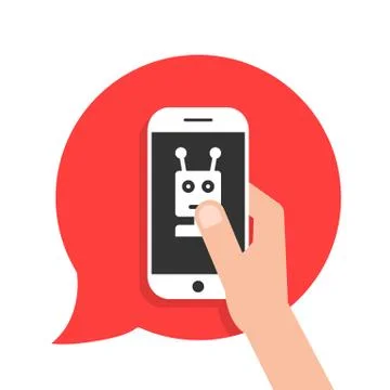 Chatbot phone on red speech bubble Stock Illustration