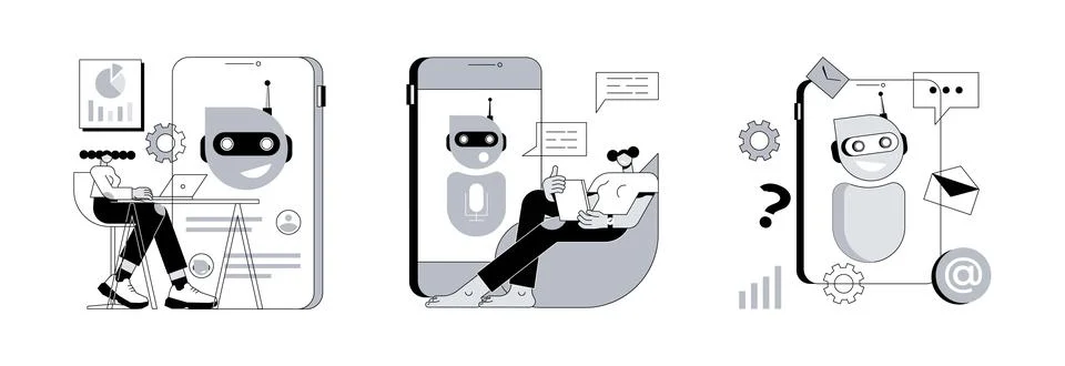 Chatbot programming abstract concept vector illustrations. Stock Illustration