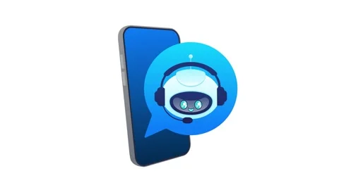 Chatbot providing customer support with smartphone on white and green screen Stock Footage 319026312