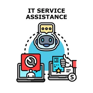 Chatbot providing online technical assistance and helpdesk support Stock Illustration