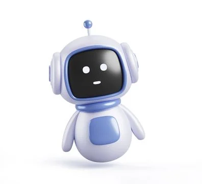 Chatbot robot 3d render icon. Cartoon funny ai bot character with face. Cute Stock Illustration