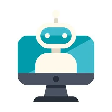 Chatbot robot appearing on computer screen icon Illustrazione stock
