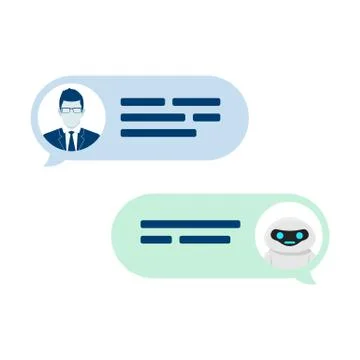 Chatbot robot concept. Dialog help service. User ask question and bot give an Stock Illustration