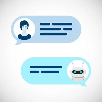 Chatbot robot concept. Dialog help service. User and bot speech messages. Vec Stock Illustration