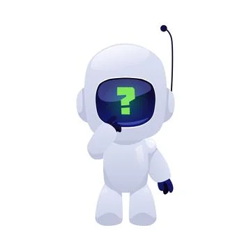 Chatbot robot confused, question mark, vector cute artificial intelligence Stock Illustration