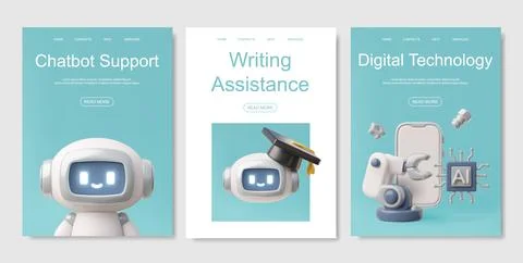 Chatbot robot, digital technology support service, writing assistance 3D vector 스톡 일러스트