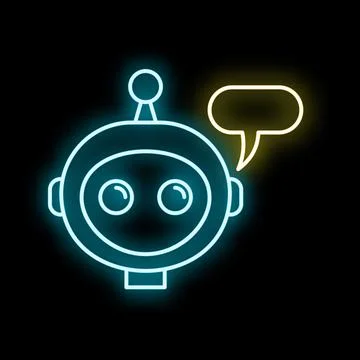 Chatbot robot icon communicating with speech bubble on black Stock Illustration