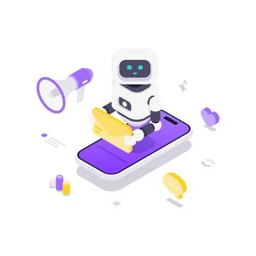 Chatbot Robot For Mobile Email Marketing And SMM Isometric Vector Illustratio Stock Illustration