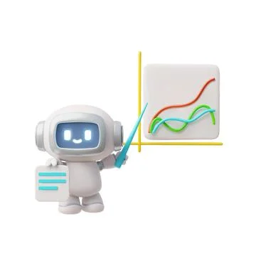 Chatbot robot with pointer stick shows diagram, business infographic Stock Illustration
