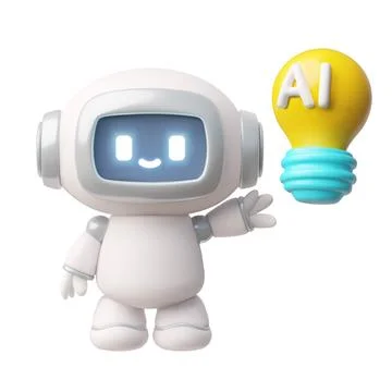 Chatbot robot points to light bulb realistic 3D vector idea and innovation Stock Illustration