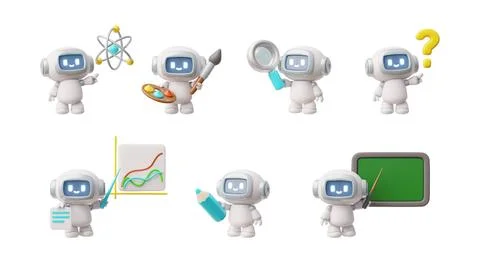 Chatbot robot realistic 3D vector set, render Artificial intelligence technology 스톡 일러스트