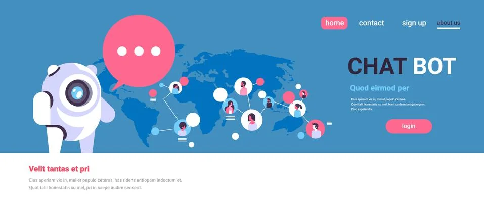 Chatbot robot speech bubble people avatar global communication chat bot Illustrazione stock