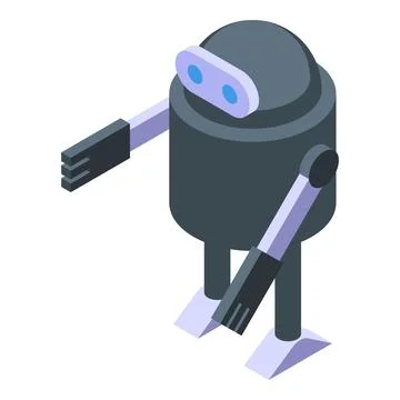 Chatbot robot standing is showing two hands on white background Stock Illustration