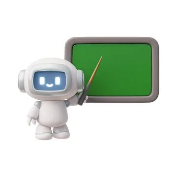 Chatbot robot teacher with pointer stick shows on chalk board 3D vector Stock Illustration