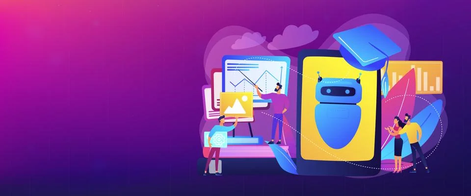 Chatbot self learning concept banner header. 스톡 일러스트