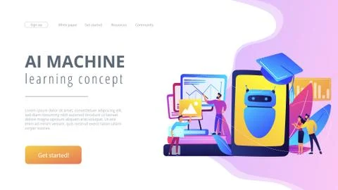 Chatbot self learningconcept landing page. Stock Illustration